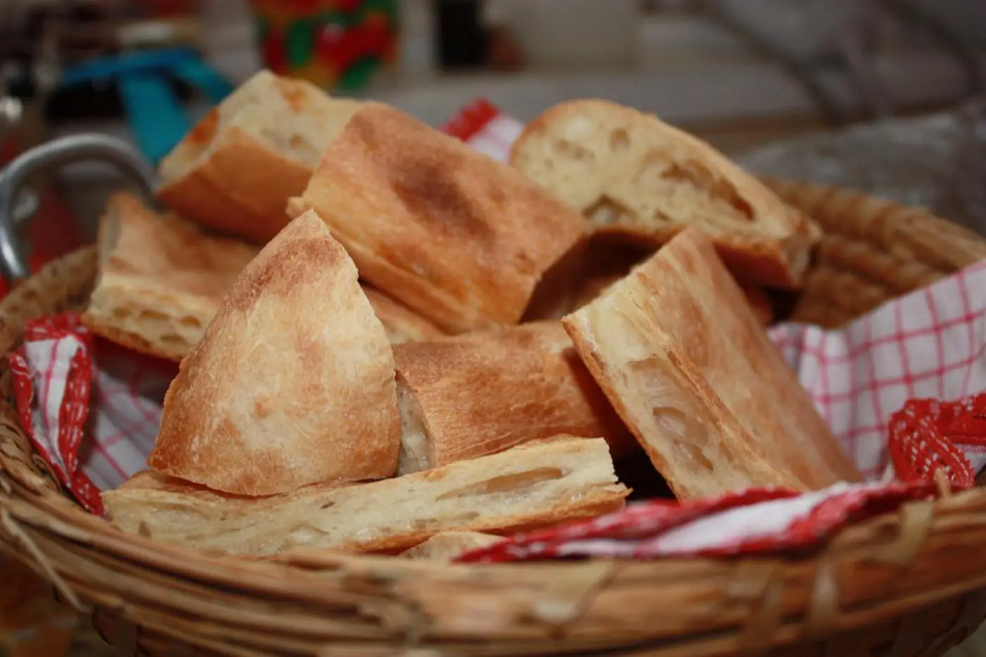 Freshly baked flatbread torn into a basket